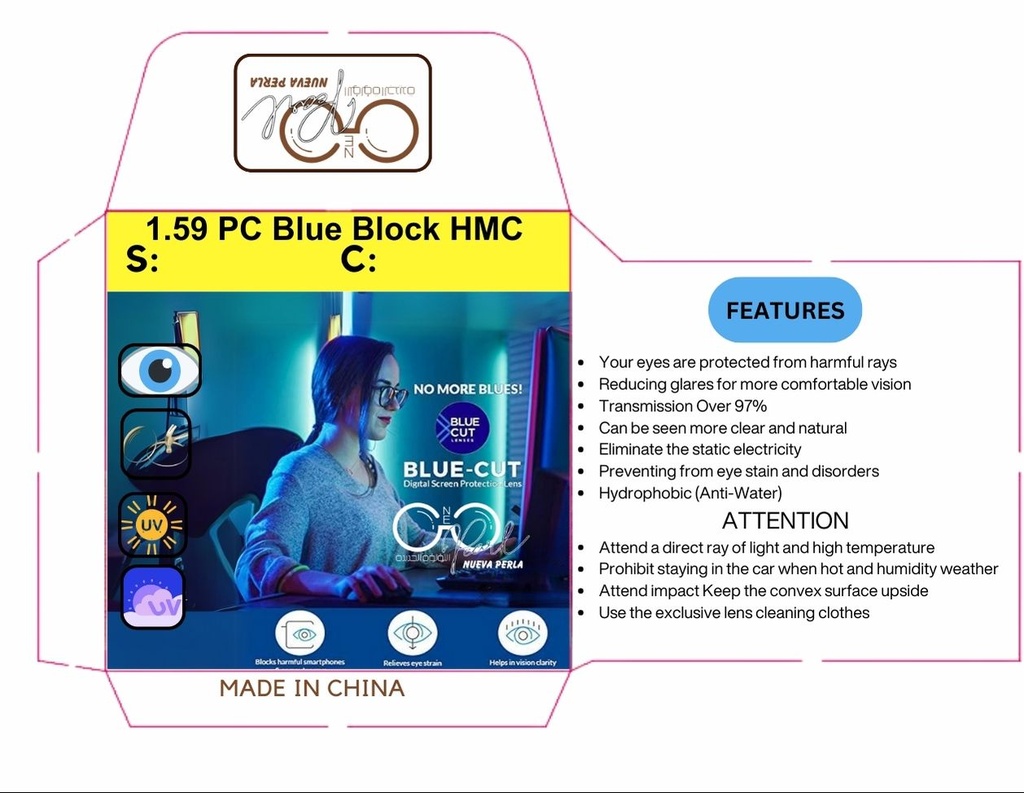 Cristal PolyCarbon BluCut Vision Sencia HMC  1.59