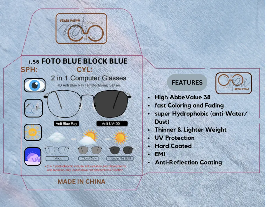 Cristal PhotoCromatico BlueCut Vision Sencia Color Gris HMC 