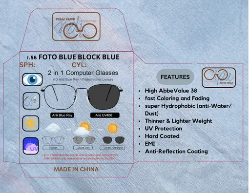 Cristal PhotoCromatico BlueCut Vision Sencia Color Gris HMC 